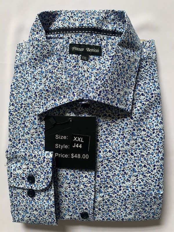 Blue Floral Men's Long Sleeves Dress Shirt by Boutique 23