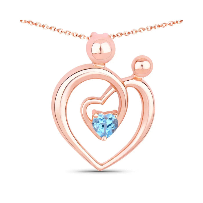 0.28 Ct Heart Swiss Blue Topaz Prong Rose Gold Plated Mom Necklace by Fine Color Jewels