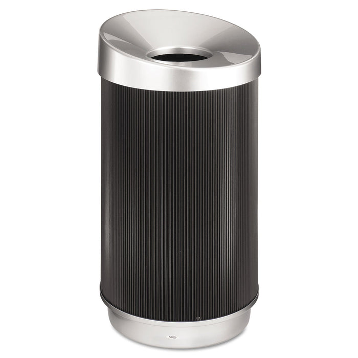 Safco At-Your-Disposal Vertex Receptacle, Round, Polyethylene, 38 gal, Black/Chrome