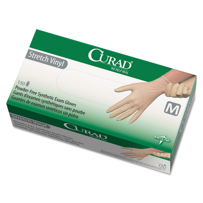 Curad Stretch Vinyl Exam Gloves, Powder-Free, Medium, 150/Box