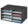 Bankers Box Decorative Sorter, 8 Letter Compartments, 19.5 x 12.38 x 10.25, Black/Gray Pinstripe