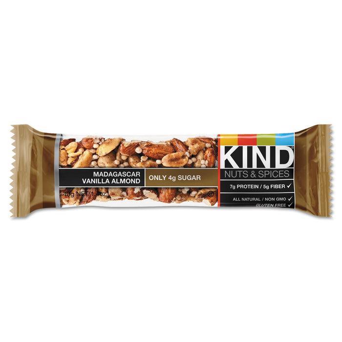 KIND Nuts and Spices Bar, Madagascar Vanilla Almond, 1.4 oz, 12/Box