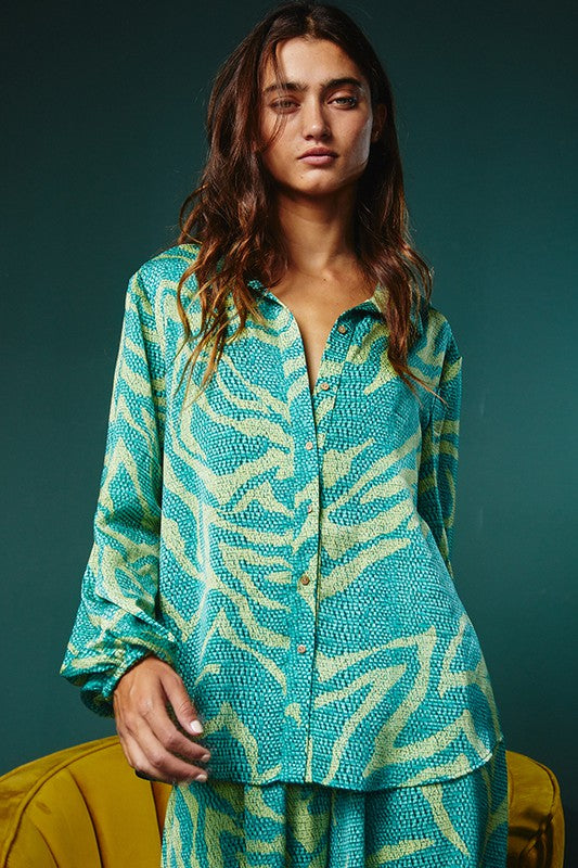 The Alma Multi Print Long Sleeve Shirt Blouse by Fasheabe