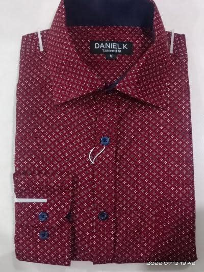 Men's Long Sleeve Printed Dress Shirt - Burgundy by Boutique 23