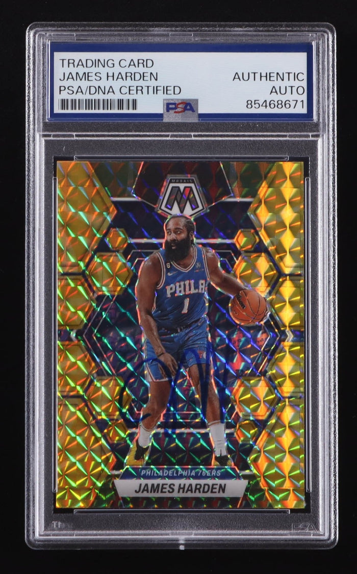James Harden Signed 2022-23 Panini Mosaic Reactive Yellow #55 (PSA) by Price Is Right Miami