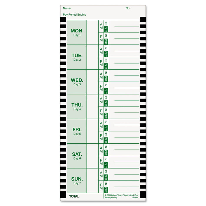 Lathem Time Clock Cards for Lathem Time 800P, One Side, 4 x 9, 100/Pack