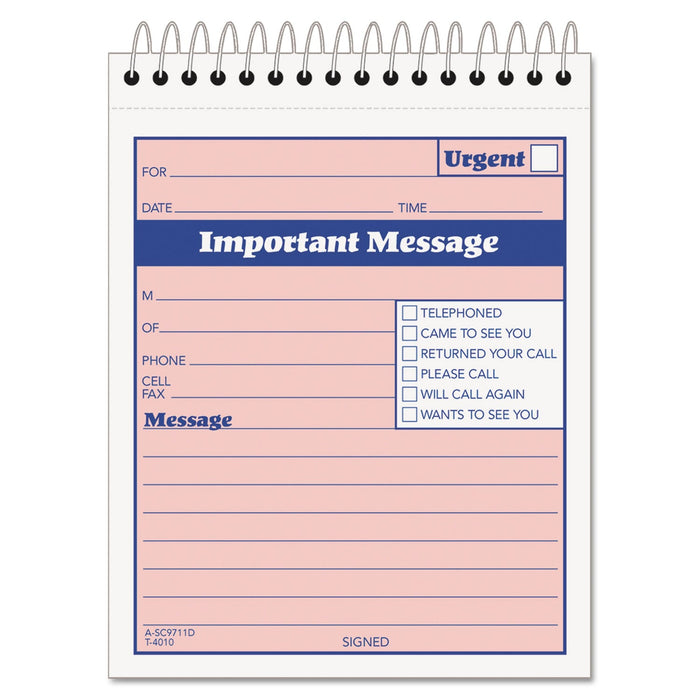 TOPS Telephone Message Book with Fax/Mobile Section, Two-Part Carbonless, 4.25 x 5.5, 1/Page, 50 Forms