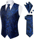 YourTies Royal Blue Paisley Silk Vest Waistcoat Tie Pocket Square Set by Deal US