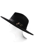 Double Faux Leather Belt Fedora Hat by Boutique 23