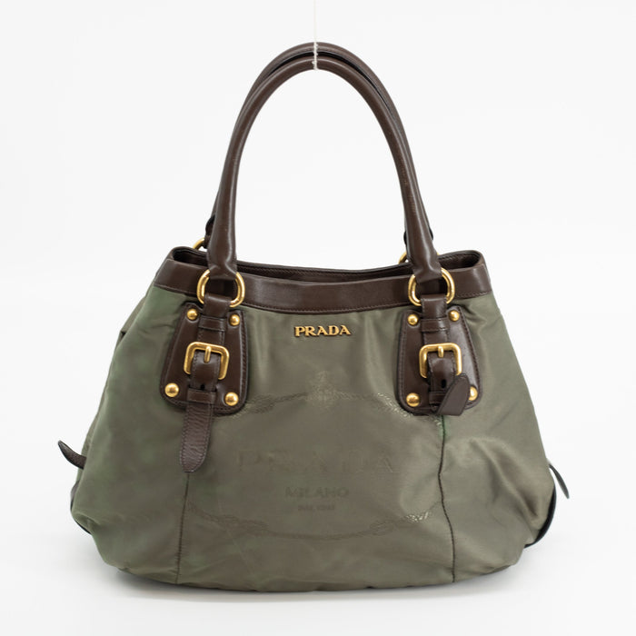 Prada Military Green Tessuto Jacquard Logo 2-Way Tote Bag #1768 by Bolt Boutique