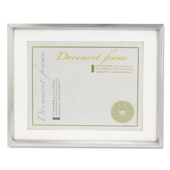 Universal Plastic Document Frame with Mat, 11 x 14 and 8.5 x 11 Inserts, Metallic Silver