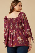 Curvy Mixed Floral Tie Sleeve Sweetheart Neck Top by Boutique 23