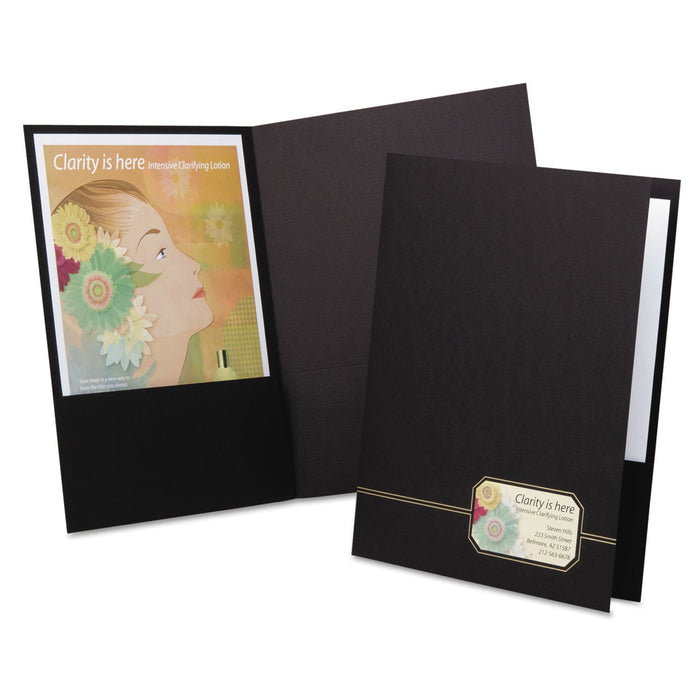 Oxford Monogram Series Business Portfolio, Premium Cover Stock, 0.5" Capacity, 11 x 8.5, Black w/Embossed Gold Foil Accents, 4/Pack