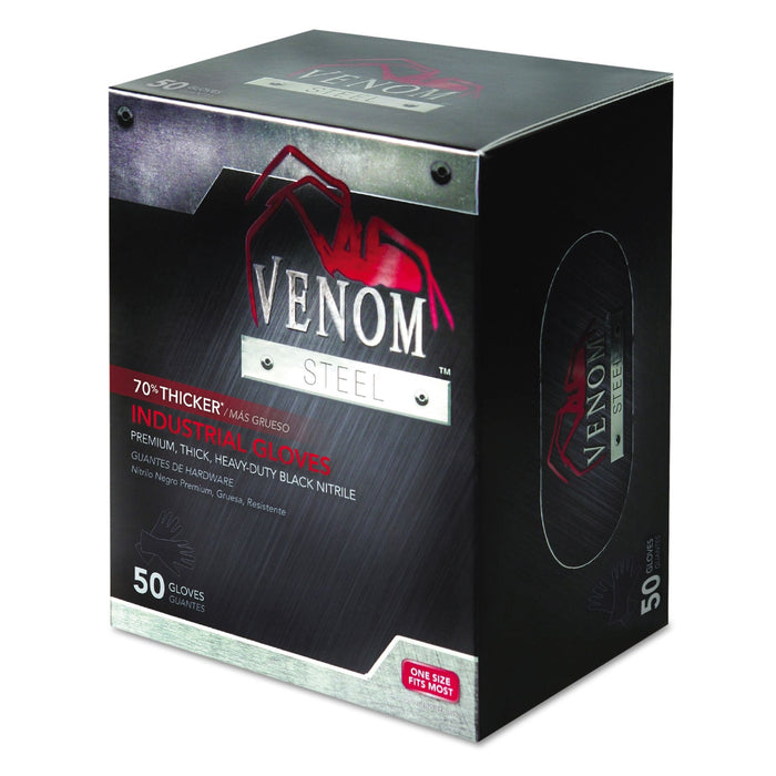 Medline Venom Steel Industrial Nitrile Gloves, Large, Black, Powder-Free, 50/Box