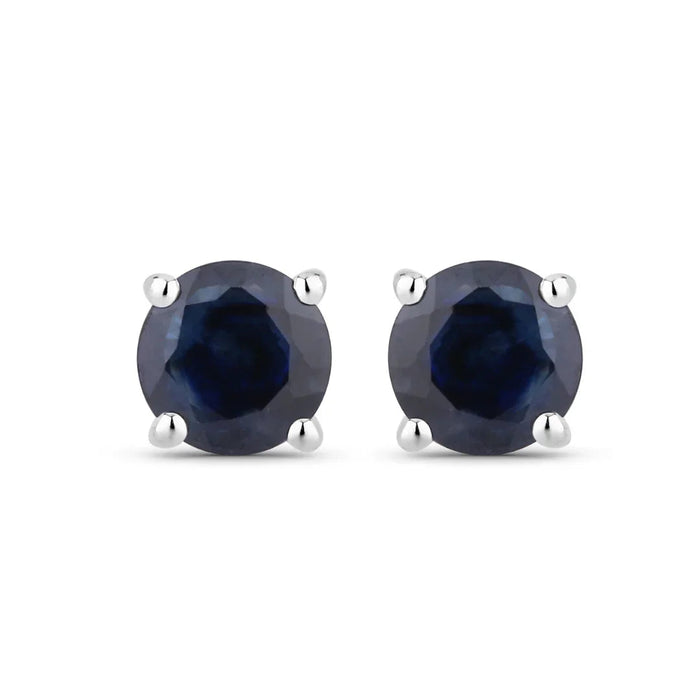 1.30 Ct Round Blue Sapphire Prong 10K Gold Stud Earrings by Fine Color Jewels