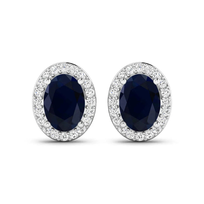 Genuine Diamond and Blue Sapphire Studs by Fine Color Jewels