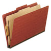 Pendaflex Four-, Six-, and Eight-Section Pressboard Classification Folders, 1 Divider, Embedded Fasteners, Legal Size, Red, 10/Box