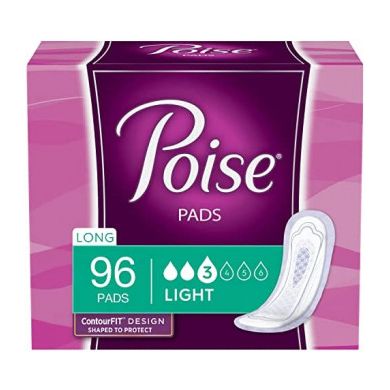 Poise Incontinence Pads For Women, Light Absorbency, Long Length, 96 Count (4 Packs Of 24) (Packaging May Vary) by Pasteur Pharmacy