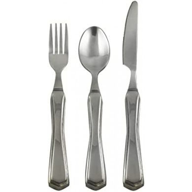 Essential Medical Supply Heavy Duty Weighted Stainless Steel Utensil Set With Fork, Knife And Spoon For Easy Eating by Pasteur Pharmacy