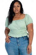 Curvy Casual Ruched Puff Sleeve Ribbed Knit Solid Top {BT3544X} by The House of Stylez