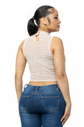 Mesh See Through Pearls Studs Embellished Top by The House of Stylez