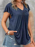 V Neck Ruffle Sleeve Top - Navy by Boutique 23