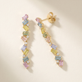 IGI Certified 2 Ct Multi Color Unheated Sapphire and Diamond 14K Yellow Gold Linear Drop Earrings by Fine Color Jewels