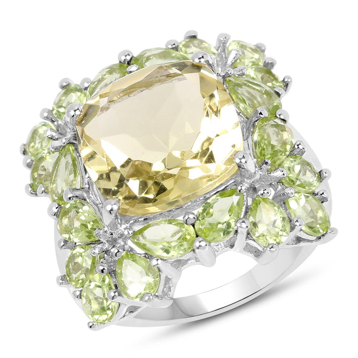 9.38 Carat Genuine Lemon Quartz & Peridot .925 Sterling Silver Ring by Bids.com