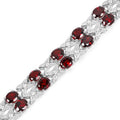 18.36 Ct Oval Deep Red Garnet Prong Silver Double Row X-Link Tennis Bracelet by Fine Color Jewels