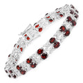 18.36 Ct Oval Deep Red Garnet Prong Silver Double Row X-Link Tennis Bracelet by Fine Color Jewels