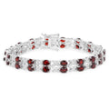 18.36 Ct Oval Deep Red Garnet Prong Silver Double Row X-Link Tennis Bracelet by Fine Color Jewels