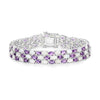 18.68 Cttw Oval White Opal and Purple Amethyst Prong Silver Three Row Tennis Bracelet