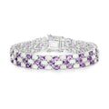 18.68 Cttw Oval White Opal and Purple Amethyst Prong Silver Three Row Tennis Bracelet by Fine Color Jewels