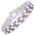 18.68 Cttw Oval White Opal and Purple Amethyst Prong Silver Three Row Tennis Bracelet by Fine Color Jewels