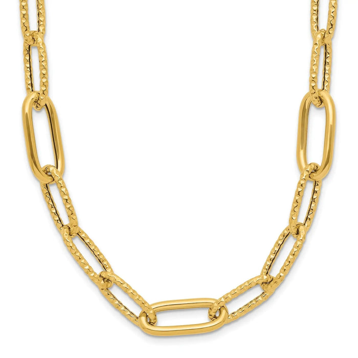 18 inch Fancy Paperclip Link Chain Necklace 14K Yellow Gold by Fine Color Jewels