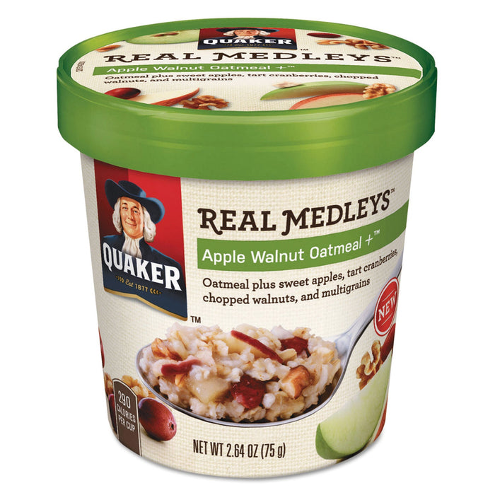 Quaker Real Medleys Oatmeal, Apple Walnut Oatmeal+, 2.64 oz Cup, 12/Carton