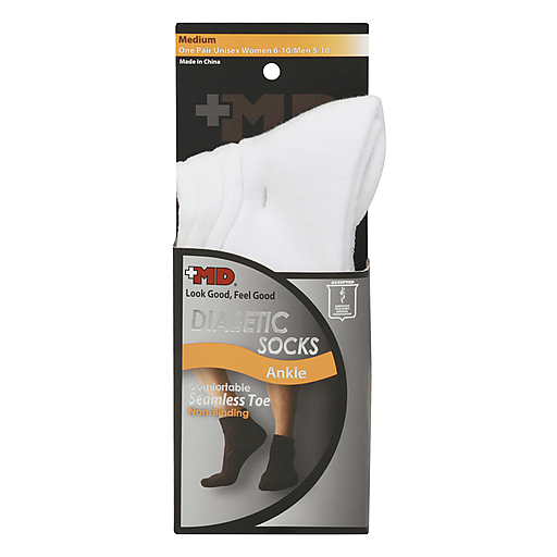 Plus MD™ Diabetic Socks – Seamless Toe – White Ankle – Medium by Pasteur Pharmacy