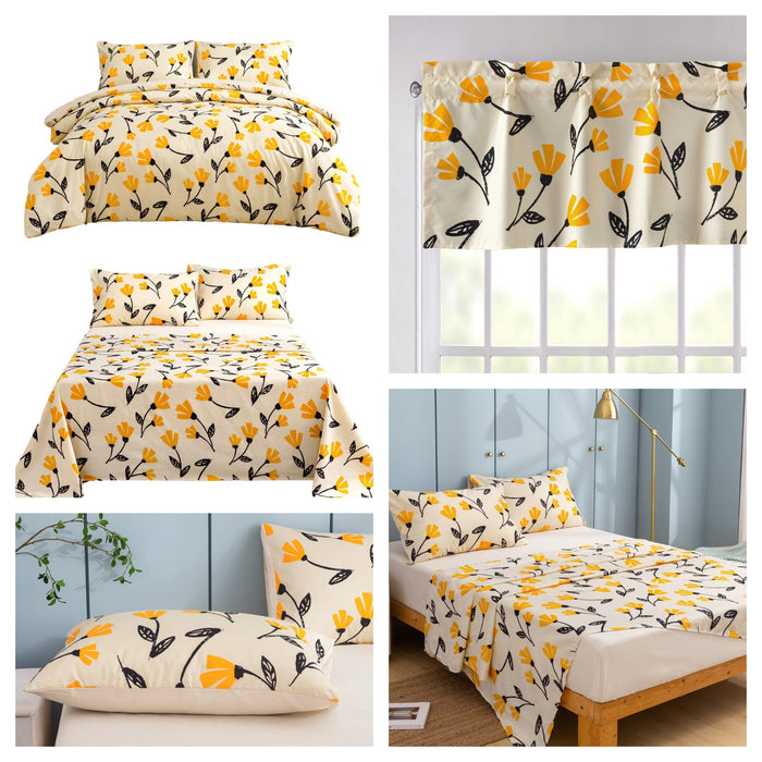 DaDa Bedding Yellow Fleur Duvet Cover, Sheets & Valance Set by DaDalogy Bedding Collection