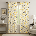 DaDa Bedding Set of 2 Botanical Floral Window Curtain Panels - Natural Semi Sheer Yellow Fleur Golden Orange Spring Time Tulips Straight Tailored Edge by DaDalogy Bedding Collection