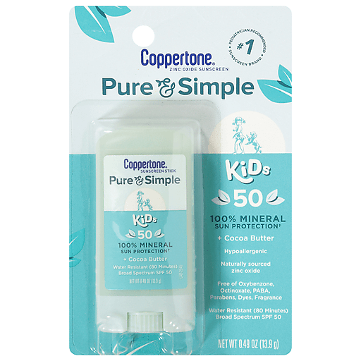 Coppertone Pure & Simple Kids Broad Spectrum Sunscreen Stick, SPF 50, 0.49 Oz by Pasteur Pharmacy