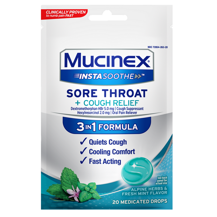 Mucinex® InstaSoothe™ Sore Throat + Cough Relief Drops - Alpine Herb & Fresh Mint (40 ct.) by Pasteur Pharmacy