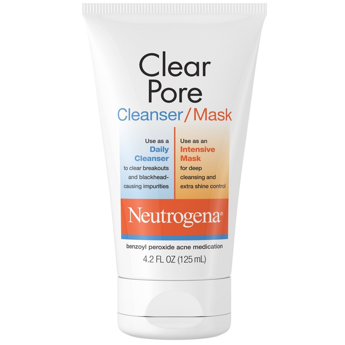 Neutrogena Clear Pore 2 In 1 Facial Cleanser/Face Mask With Kaolin & Bentonite Clay & 3.5% Benzoyl Peroxide Acne Treatment Medication, Daily Face Wash & Shine C by Pasteur Pharmacy