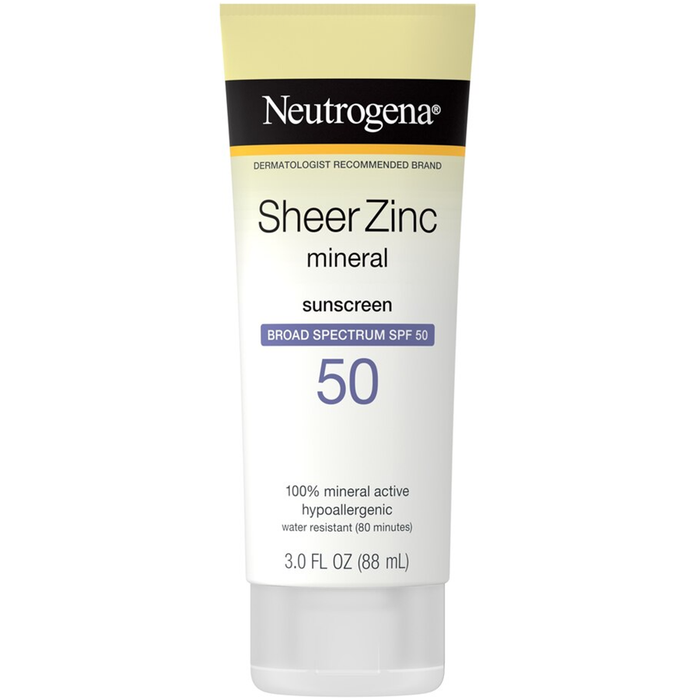 Neutrogena Sheer Zinc Oxide Dry-Touch Sunscreen Lotion With Broad Spectrum SPF 50 UVA/UVB Protection, Water-Resistant, Hypoallergenic & Non-Greasy Mineral Sunscreen, Paraben-Free, 3 Fl. Oz by Pasteur Pharmacy
