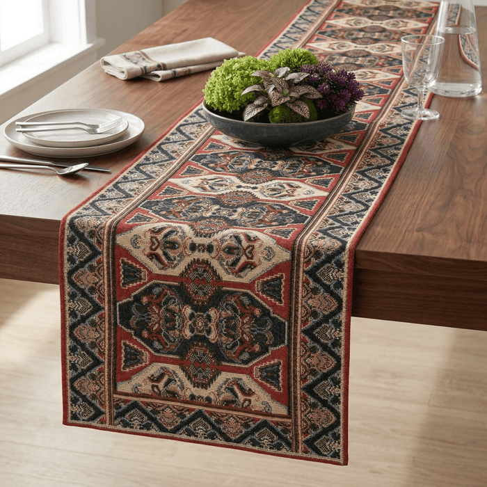 DaDalogy Elegant Majestic Kilim Red Persian Rug Ornate Floral Woven Tapestry Table Runner (18195) by DaDalogy Bedding Collection