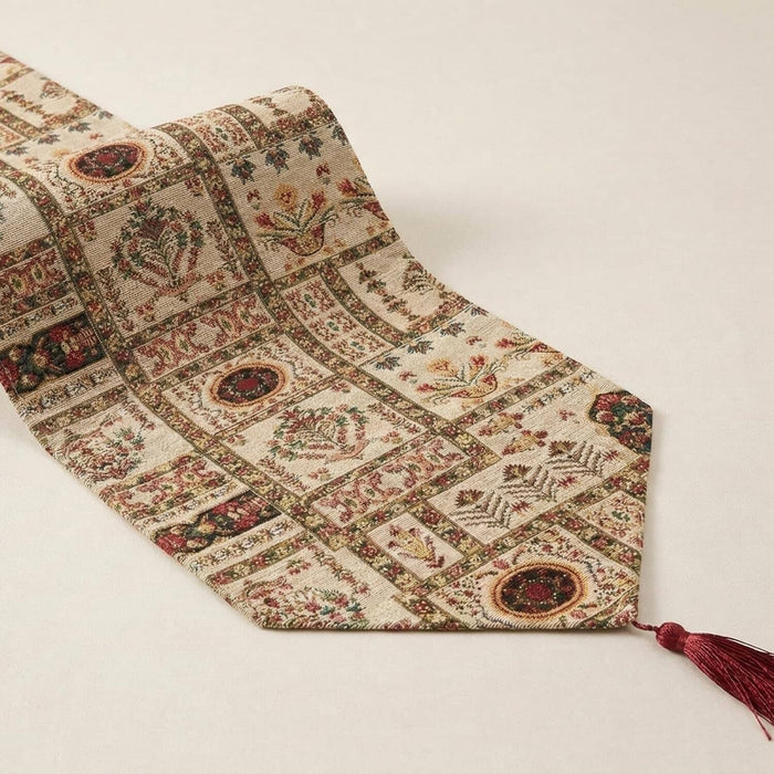 DaDalogy Bedding Cottage Mughal Floral Woven Tapestry Table Runner, Light Fleur White Botanical Vintage (18196) by DaDalogy Bedding Collection