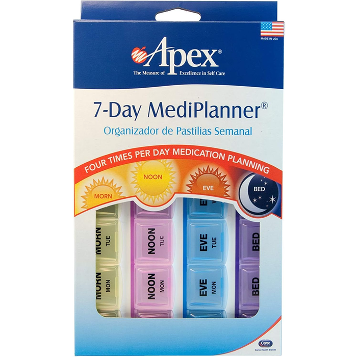Apex 7-Day MediPlanner Pill Organizer, 4 Times a Day (Morning, Noon, Eve, Bed) by Pasteur Pharmacy