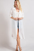 Button Down Long Jacket - White by Boutique 23