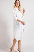 Button Down Long Jacket - White by Boutique 23