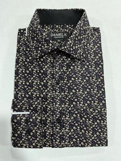 Black Floral Men's Long Sleeves Dress Shirt by Boutique 23