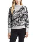 Vince Camuto Leopard Jacquard Print Fold Over Neck Long Sleeve Top, XL by Vanessa Jane